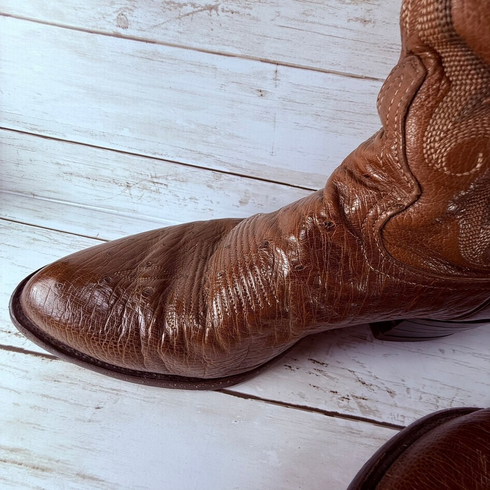 Tony Lama Mens Brown Leather Western Cowboy Boots Pointed Toe Size 11 EE MadeUSA - Picture 6 of 10